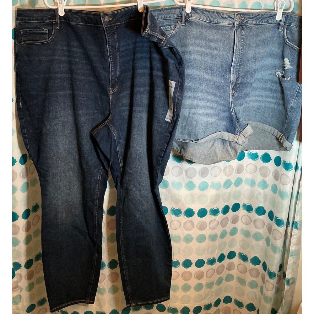Old Navy Women Plus Size New Jeans Lot Size 30 W Black Pants & Blue Shorts